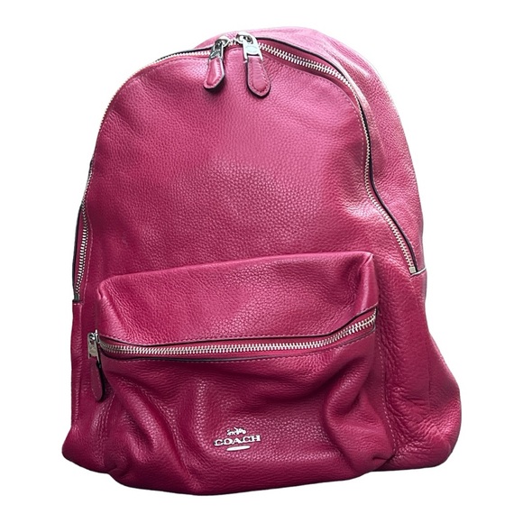 COACH CHARLIE BACKPACK IN PEBBLE LEATHER SILVER/TRUE RED STYLE - Picture 6 of 9